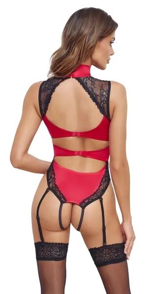 Cottelli Lingerie Body Crveno/Crni S sa Satenskim i Čipkastim Detaljima