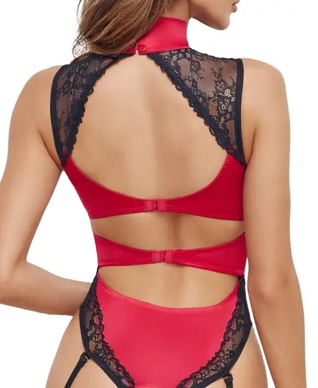 Cottelli Lingerie Body Crveno/Crni S sa Satenskim i Čipkastim Detaljima