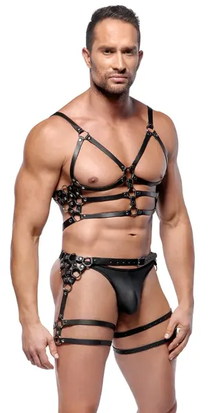 ZADO Kožni Harness Set M/L - Podesive Crne Trake i Srebrni Detalji