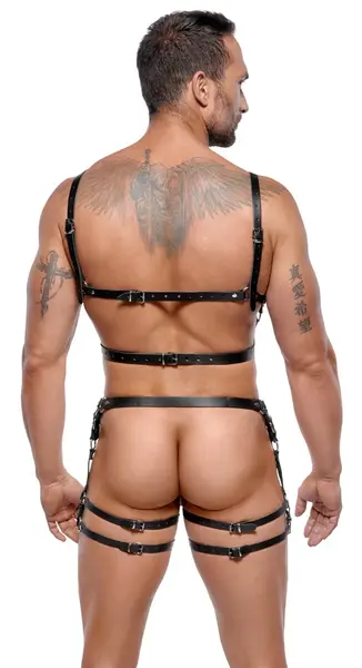 ZADO Kožni Harness Set M/L - Podesive Crne Trake i Srebrni Detalji