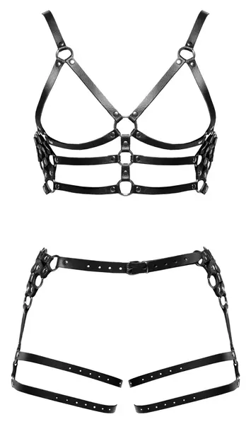 ZADO Kožni Harness Set M/L - Podesive Crne Trake i Srebrni Detalji