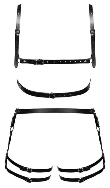 ZADO Kožni Harness Set M/L - Podesive Crne Trake i Srebrni Detalji