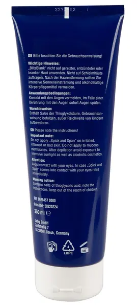 BlitzBlank Hair Removal Cream 250ml - Gentle Vegan Formula