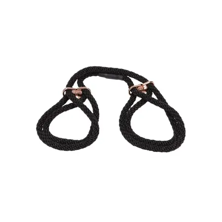 Sportsheets Knotty Brat Set - Konopčeve Lisice, Povez za Oči i Mini Crop, Crna-Rose Gold