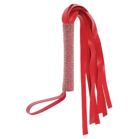 Sportsheets Amor Sparkle Flogger Crven - Veganska Koža, Drška sa Kristalima