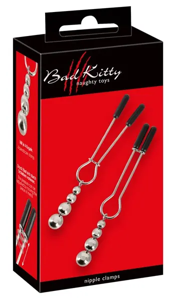 Bad Kitty Adjustable Nipple Clips with Decorative Beads, 8.5 cm, Black