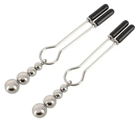 Bad Kitty Adjustable Nipple Clips with Decorative Beads, 8.5 cm, Black