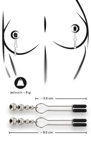 Bad Kitty Adjustable Nipple Clips with Decorative Beads, 8.5 cm, Black