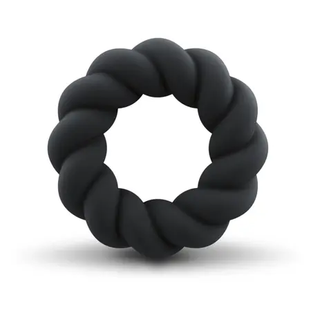 Rocks-Off Twist Intimni silikonski prsten crni - Fleksibilan, rebrasti dizajn