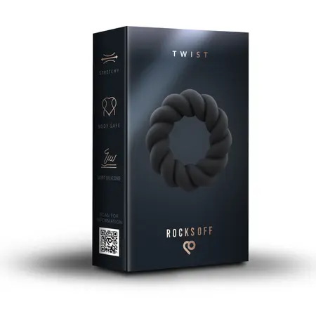 Rocks-Off Twist Intimni silikonski prsten crni - Fleksibilan, rebrasti dizajn