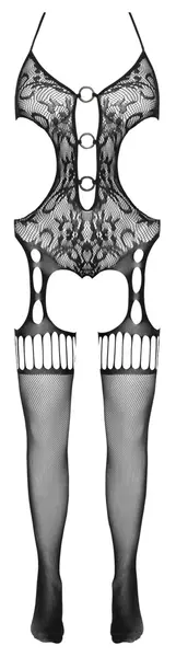Cottelli Fantasy Catsuit S-L Otvoreni Dizajn sa Dekorativnim Prstenovima Crni