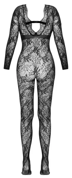 Cottelli FANTASY Čipkani Catsuit S-L, Dugi Rukavi, Duboki Dekolte, Crni