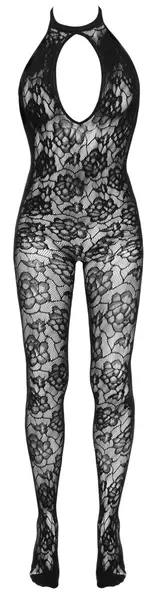 Cottelli Fantasy Catsuit S-L Floral Mesh, Open Design, Black