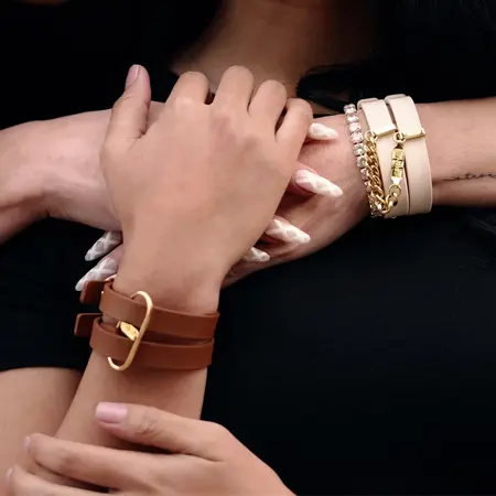 Crave ICON Cuffs Tan & 18kt Gold Plated - Elegant Adjustable Wrist Accessories