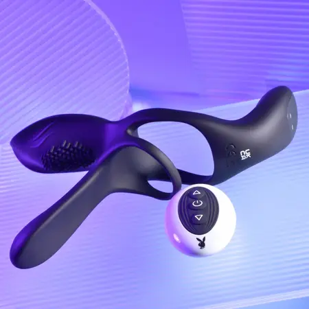 Playboy Pleasure The 3 Way Silicone Support Ring Black USB Remote