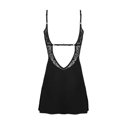Obsessive Bellastia Chemise & Thong XL/2XL – Podesiva čipka crni set