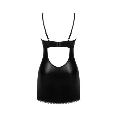 Obsessive Norides Chemise & Thong Crni XL/2XL – Kožni izgled, podesivo prijanjanje