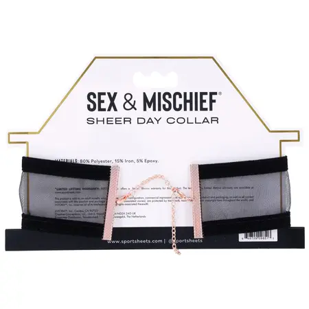 Sportsheets Sex & Mischief Sheer Day Collar Black-Gold Adjustable Velvet