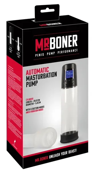 Mr. Boner Automatska Vibrirajuća Vakuum Pumpa sa LED Displejom, Transparentna 28.7cm