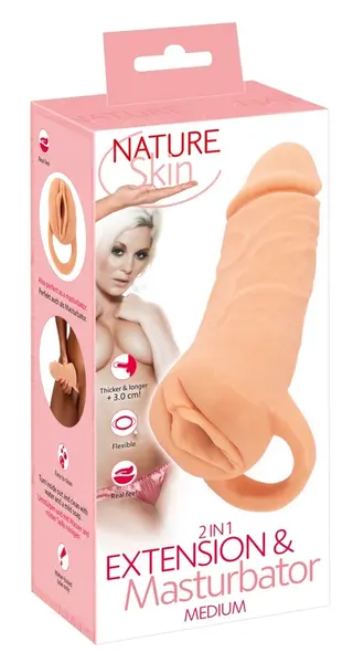 Nature Skin Extender Medium intimni extension & stimulacioni sistem, 18,5 cm
