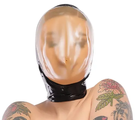 LateX Vakuum Maska za Lice 0.4mm sa Zadnjim Rajsferšlusom Crni Lateks