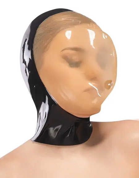LateX Vakuum Maska za Lice 0.4mm sa Zadnjim Rajsferšlusom Crni Lateks