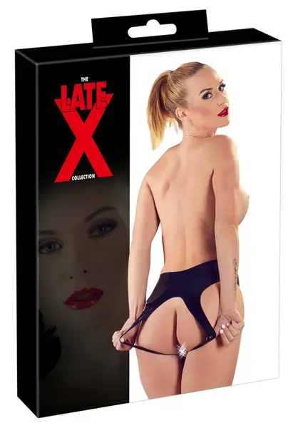 LateX Crne Otvorene Gaćice S-L - Uski prirodni gumeni dizajn
