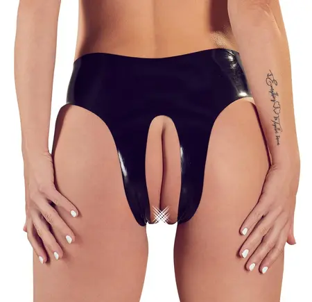 LateX Crne Otvorene Gaćice S-L - Uski prirodni gumeni dizajn