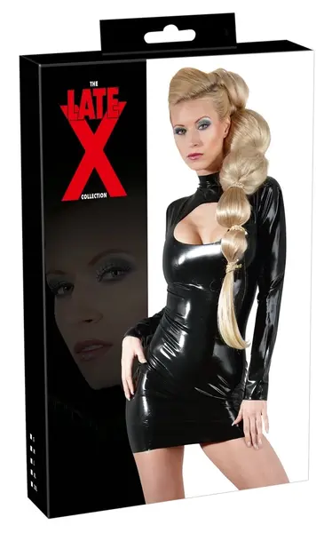 Cottelli Collection Latex Mini Haljina XL sa Dekorativnim Prednjim Otvorom, Crna
