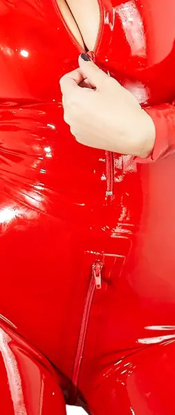 LateX crveni kombinezon S - lateks kombinezon za celo telo sa prednjim rajsferšlusom