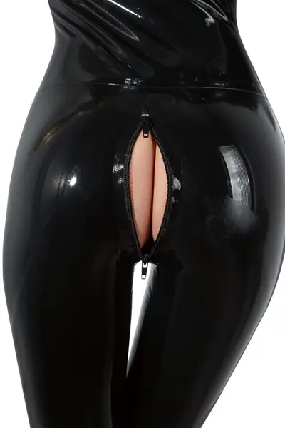 LateX Crni katsuit S - Celotelo lateks odelo sa duplim rajsferšlusima