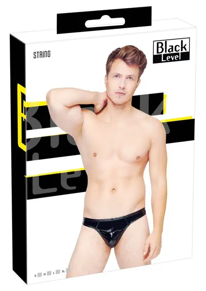 Black Level Rio String L Vinil Sjaj Muške Gaćice, Bi-Elastične, Crna