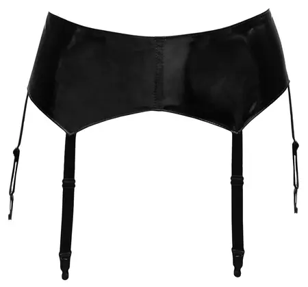 Black Level Vinyl Suspender Belt M, 6 Adjustable Straps, Black Shine