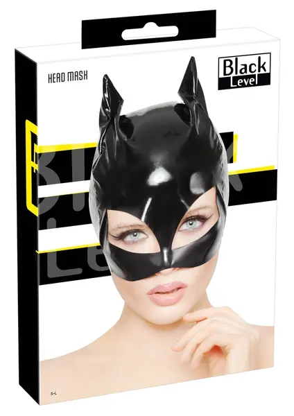 Black Level Vinilna mačja maska S-L - Sjajna crna maska za glavu inspirisana mačkom