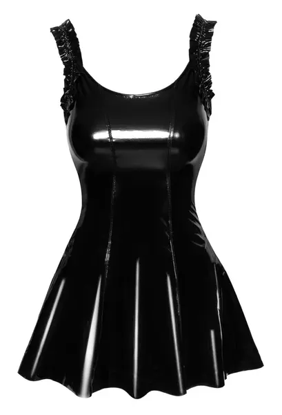 Noir Handmade Dress Black Vinyl Ruffle Detail Size M