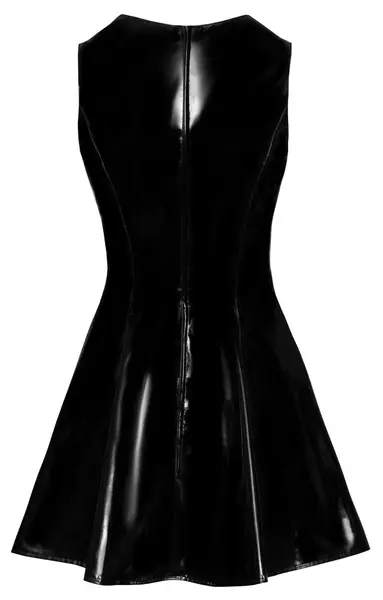 Black Level Vinyl Dress L with V-Shaped Lace Insert, Shiny Black