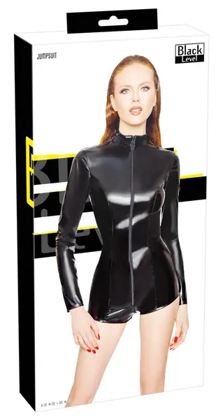 Black Level Vinyl Long Sleeve Jumpsuit L - Shiny Black Party Wear
