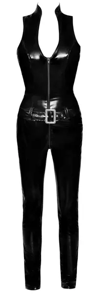 Black Level Vinyl Jumpsuit L - Shiny Finish & Powernet Back