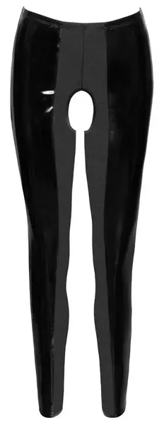 Black Level Shiny Vinyl Leggings S with Open Crotch, Black, Stretch Fit