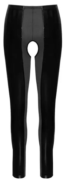 Black Level Shiny Vinyl Leggings S with Open Crotch, Black, Stretch Fit