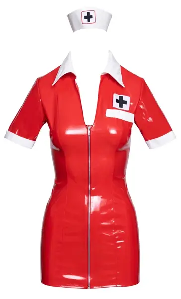 Black Level Vinilna Medicinska Haljina Crvena XL sa Kapicom, Sjajni Medicinski Stil