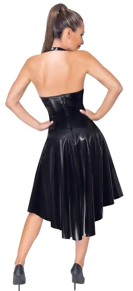Black Level Vinilna Halter Haljina S - Sjajno Crna, Podesivo Pertlanje