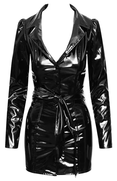Black Level Vinilna mini haljina M, sjajna crna, pripijeni stil kaputa