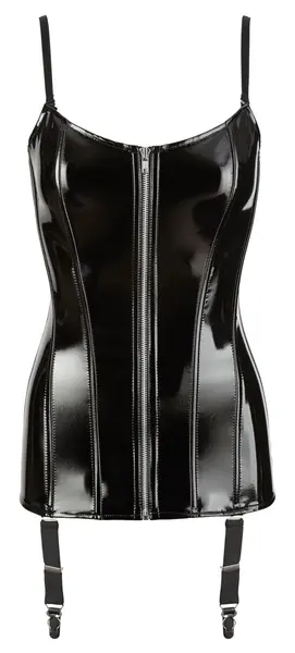 Black Level Long Vinyl Corsage L Adjustable Full Cups Shiny Black
