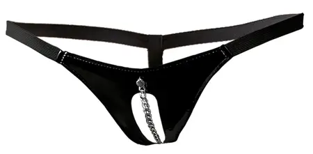 Black Level Vinyl Chain Detail Intimate String L/XL, Black Finish