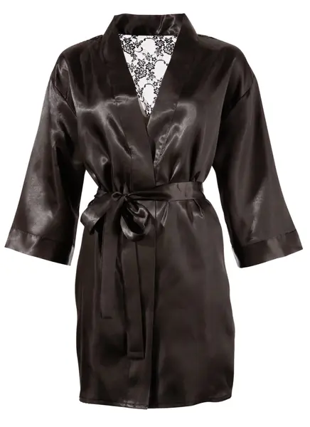 Cottelli Collection Čipkasti Kimono L/XL Satenski i Cvetni Poluprovidni Dizajn