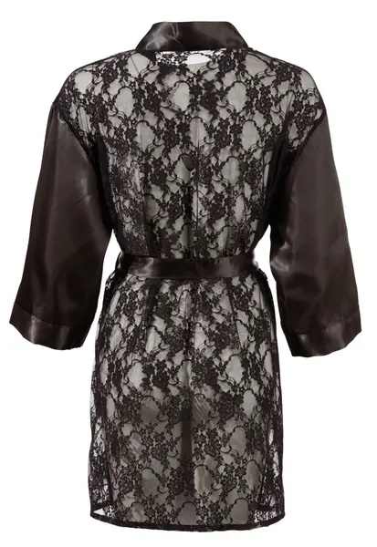 Cottelli Collection Čipkasti Kimono L/XL Satenski i Cvetni Poluprovidni Dizajn
