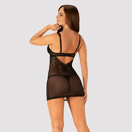 Obsessive OBS Chemise L/XL Satenska Mašna Multistretch Ružičasta Čipka