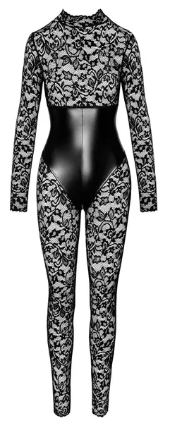 Noir Handmade Catsuit HLP Powerwetlook & Lace Long Sleeve Black