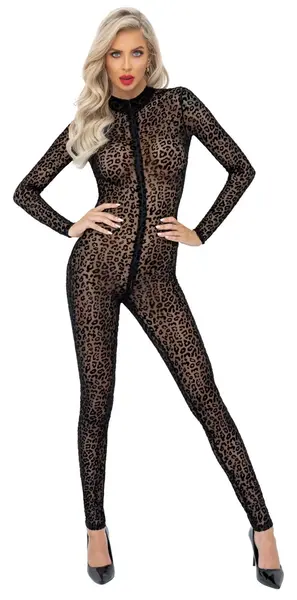 Noir Handmade Overall Leopard Mesh Powernet, Size M, Long Sleeve